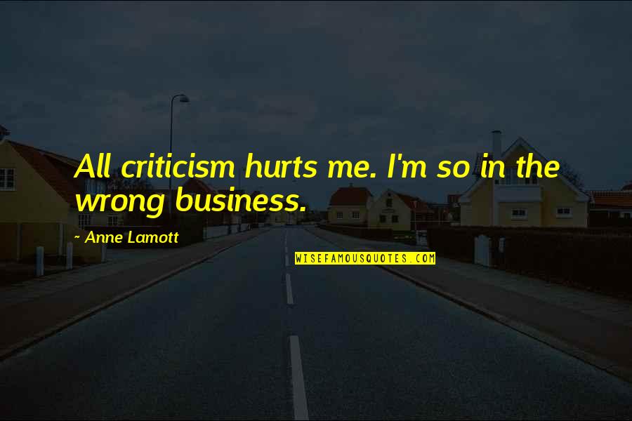 Tourville Apartments Quotes By Anne Lamott: All criticism hurts me. I'm so in the