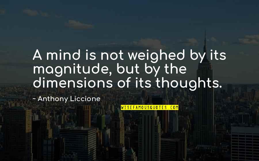 Toxicity And Aging Quotes By Anthony Liccione: A mind is not weighed by its magnitude,