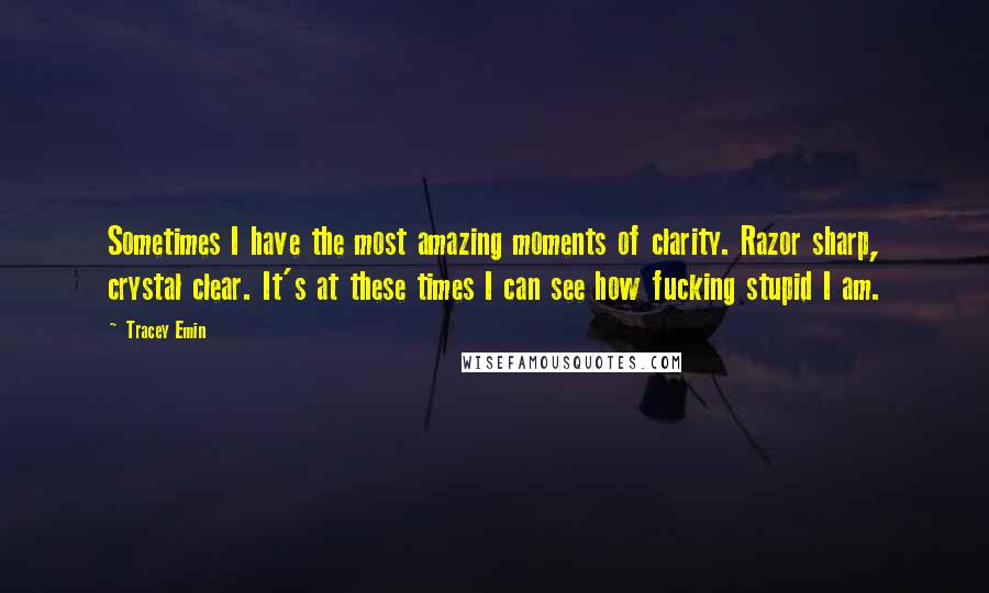 Tracey Emin quotes: Sometimes I have the most amazing moments of clarity. Razor sharp, crystal clear. It's at these times I can see how fucking stupid I am.