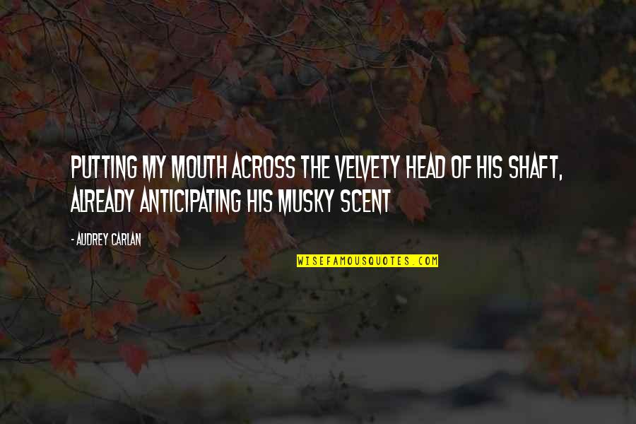 Tradecraft Coffee Quotes By Audrey Carlan: putting my mouth across the velvety head of