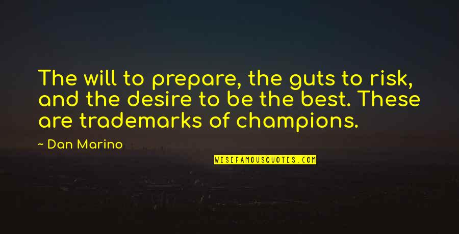 Trademarks Quotes By Dan Marino: The will to prepare, the guts to risk,
