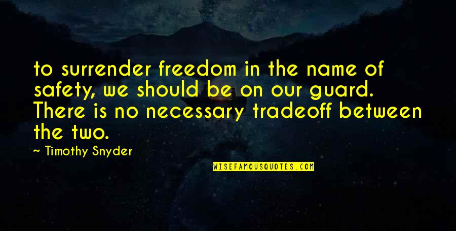 Tradeoff Quotes By Timothy Snyder: to surrender freedom in the name of safety,