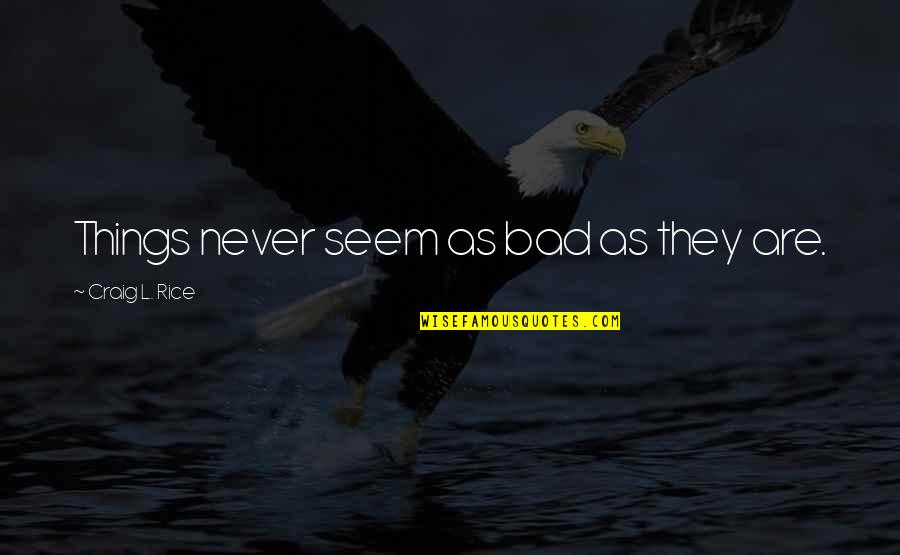 Trahison 2008 Quotes By Craig L. Rice: Things never seem as bad as they are. Trahison 2008 Quotes By Craig L. Rice: Things never seem as bad as they are.