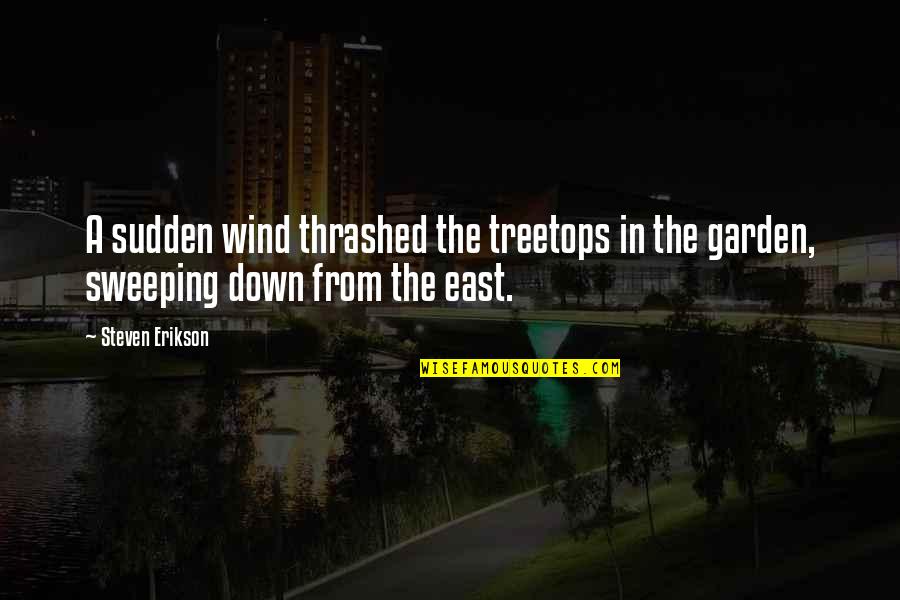 Train Lines Quotes By Steven Erikson: A sudden wind thrashed the treetops in the