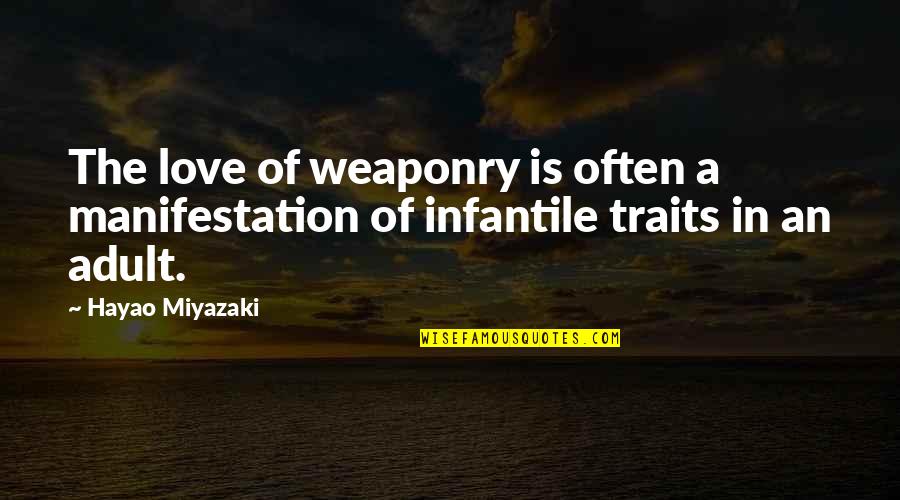 Traits Traits Quotes By Hayao Miyazaki: The love of weaponry is often a manifestation
