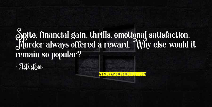 Tramontana Wind Quotes By J.D. Robb: Spite, financial gain, thrills, emotional satisfaction. Murder always Tramontana Wind Quotes By J.D. Robb: Spite, financial gain, thrills, emotional satisfaction. Murder always