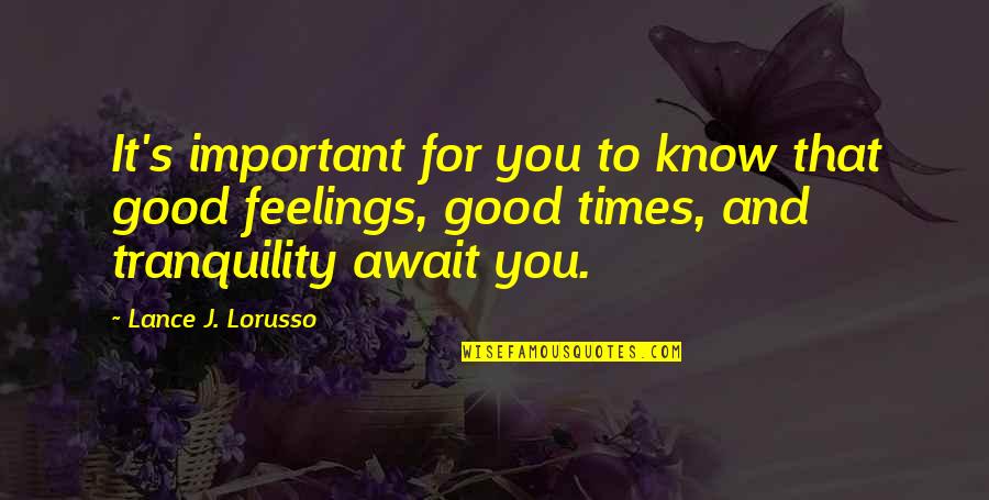 Tranquility Quotes By Lance J. Lorusso: It's important for you to know that good