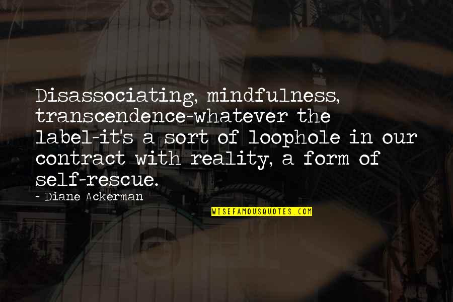 Transcendence Quotes By Diane Ackerman: Disassociating, mindfulness, transcendence-whatever the label-it's a sort of