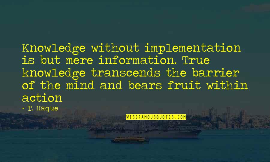 Transcends Quotes By T. Haque: Knowledge without implementation is but mere information. True Transcends Quotes By T. Haque: Knowledge without implementation is but mere information. True