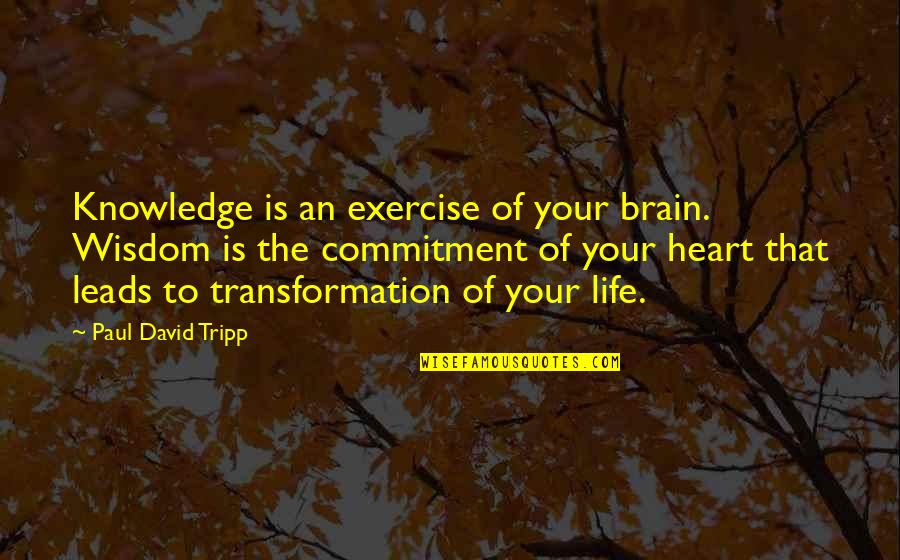 Transformation Life Quotes By Paul David Tripp: Knowledge is an exercise of your brain. Wisdom Transformation Life Quotes By Paul David Tripp: Knowledge is an exercise of your brain. Wisdom