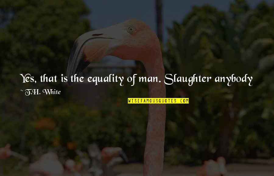 Transitioning Words For Quotes By T.H. White: Yes, that is the equality of man. Slaughter