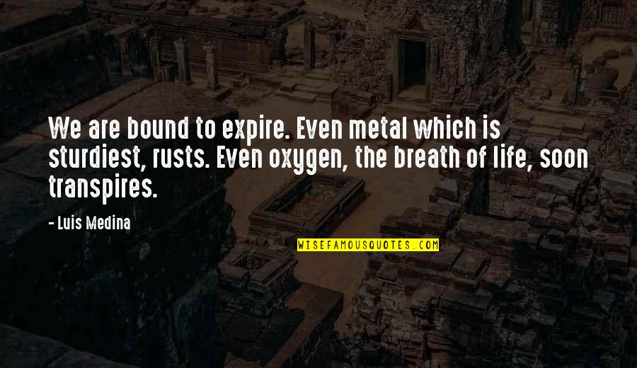 Transpires Quotes By Luis Medina: We are bound to expire. Even metal which