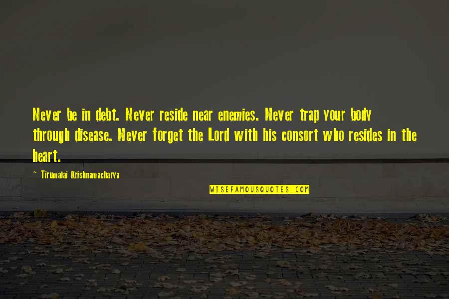 Trap Lord Quotes By Tirumalai Krishnamacharya: Never be in debt. Never reside near enemies.