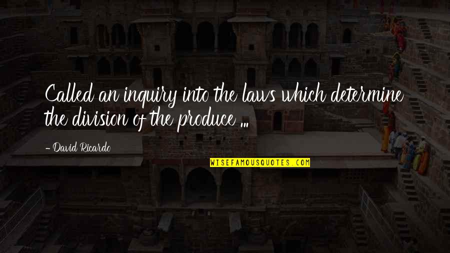 Traub Funeral Home Quotes By David Ricardo: Called an inquiry into the laws which determine