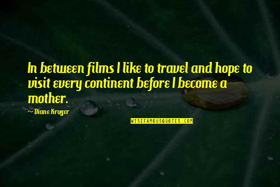 Travel Hope Quotes By Diane Kruger: In between films I like to travel and