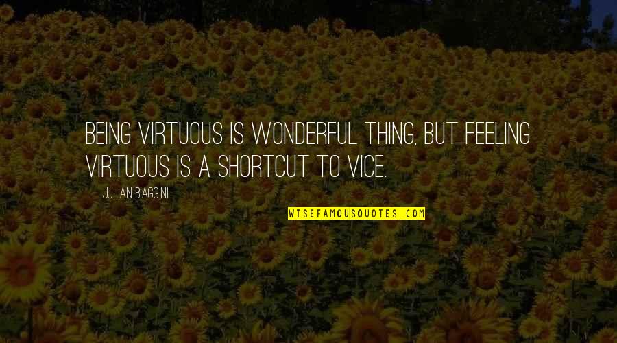 Travelcard Charger Quotes By Julian Baggini: Being virtuous is wonderful thing, but feeling virtuous