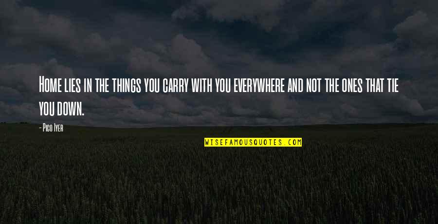Traveling From Home Quotes By Pico Iyer: Home lies in the things you carry with
