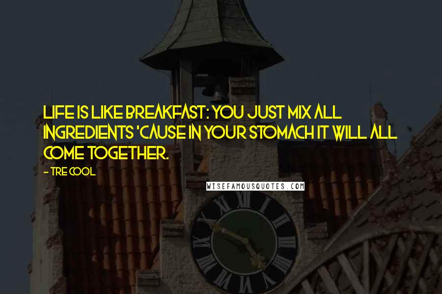 Tre Cool quotes: Life is like breakfast: you just mix all ingredients 'cause in your stomach it will all come together.