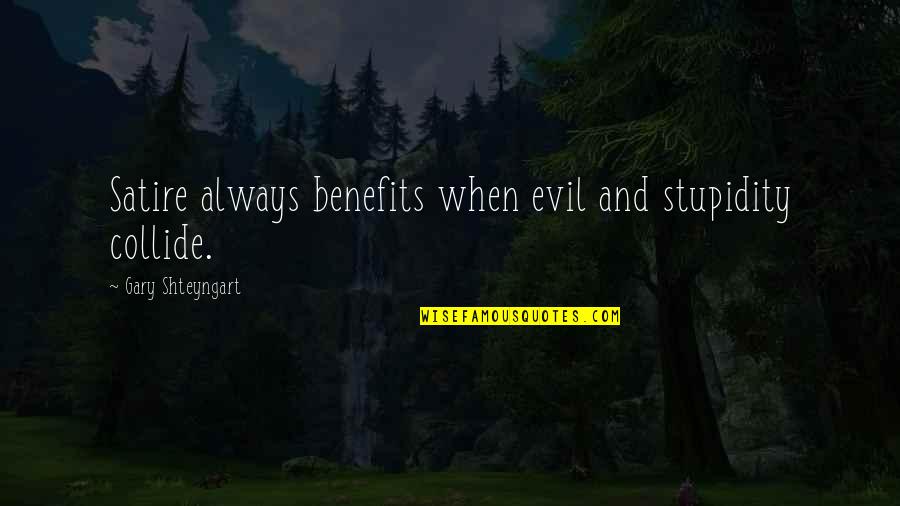 Treatises Of Government Quotes By Gary Shteyngart: Satire always benefits when evil and stupidity collide.