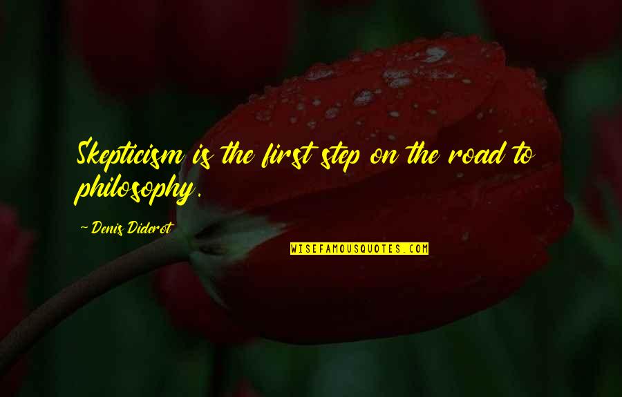 Tree Images With Quotes By Denis Diderot: Skepticism is the first step on the road
