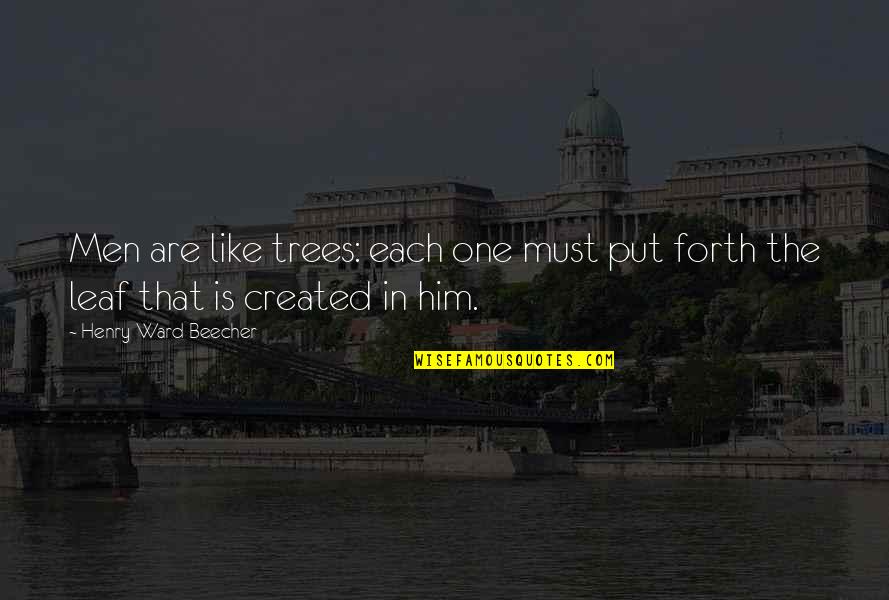 Tree Leaf Quotes By Henry Ward Beecher: Men are like trees: each one must put