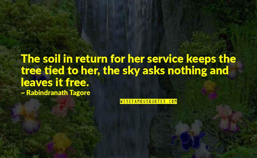 Tree Leaves Quotes By Rabindranath Tagore: The soil in return for her service keeps