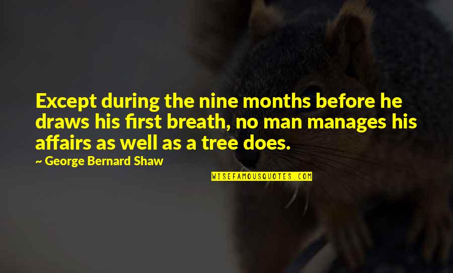 Tree Nature Quotes By George Bernard Shaw: Except during the nine months before he draws Tree Nature Quotes By George Bernard Shaw: Except during the nine months before he draws