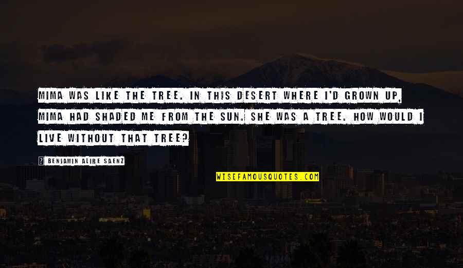 Tree Sun Quotes By Benjamin Alire Saenz: Mima was like the tree. In this desert Tree Sun Quotes By Benjamin Alire Saenz: Mima was like the tree. In this desert