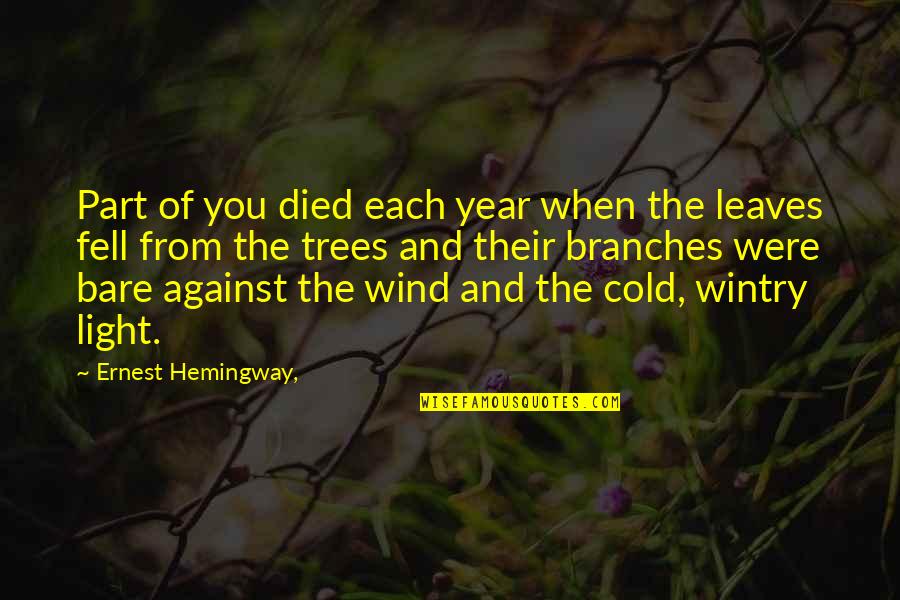 Trees And Leaves Quotes By Ernest Hemingway,: Part of you died each year when the