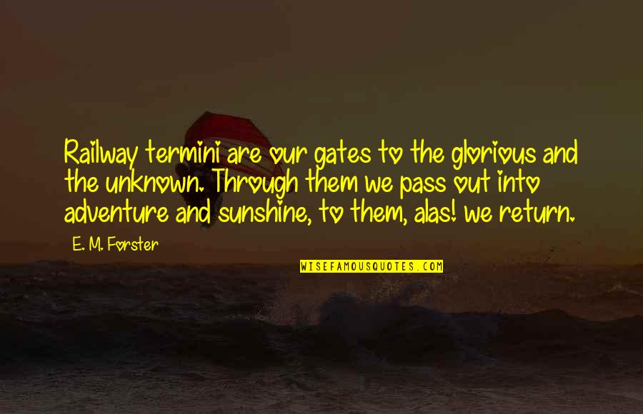 Trei Quotes By E. M. Forster: Railway termini are our gates to the glorious