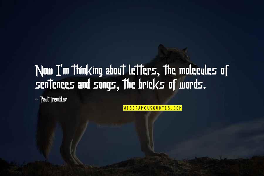 Tremblay Quotes By Paul Tremblay: Now I'm thinking about letters, the molecules of Tremblay Quotes By Paul Tremblay: Now I'm thinking about letters, the molecules of