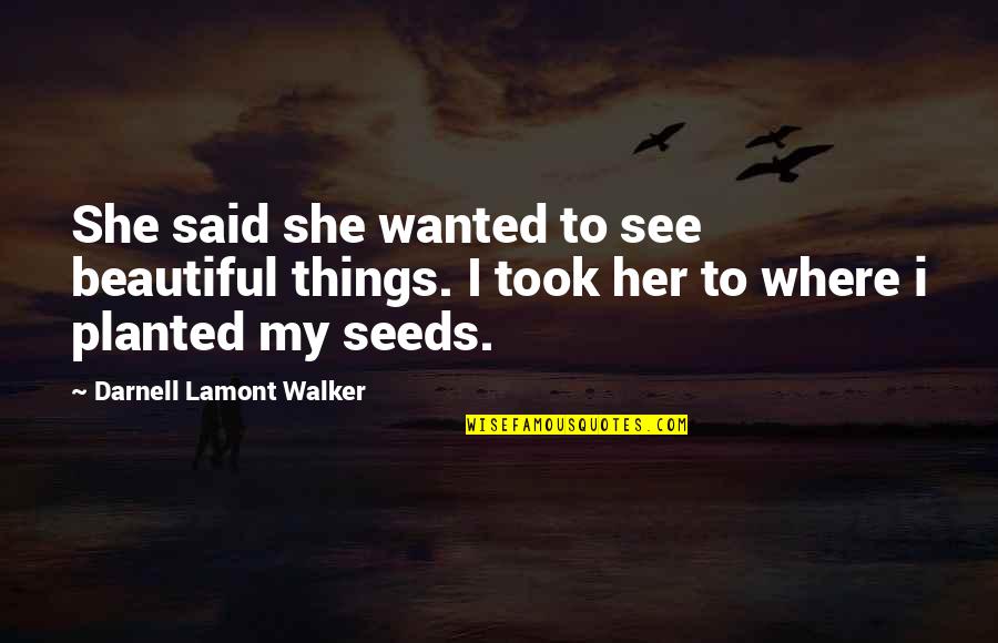 Trickers Cards Quotes By Darnell Lamont Walker: She said she wanted to see beautiful things.