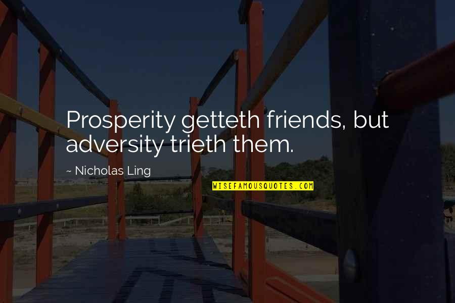 Trieth Quotes By Nicholas Ling: Prosperity getteth friends, but adversity trieth them.