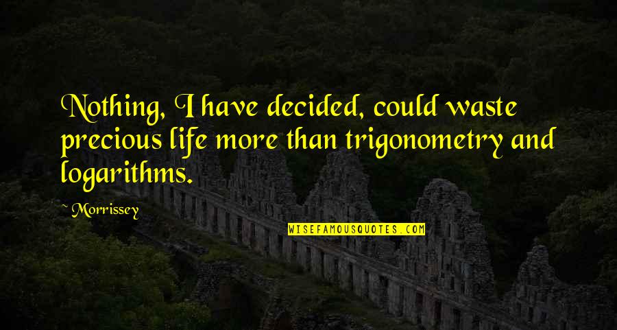 Trigonometry Best Quotes By Morrissey: Nothing, I have decided, could waste precious life