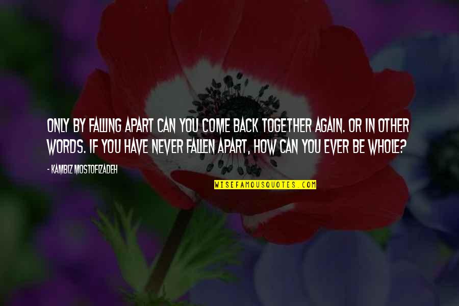 Trimitere Quotes By Kambiz Mostofizadeh: Only by falling apart can you come back Trimitere Quotes By Kambiz Mostofizadeh: Only by falling apart can you come back