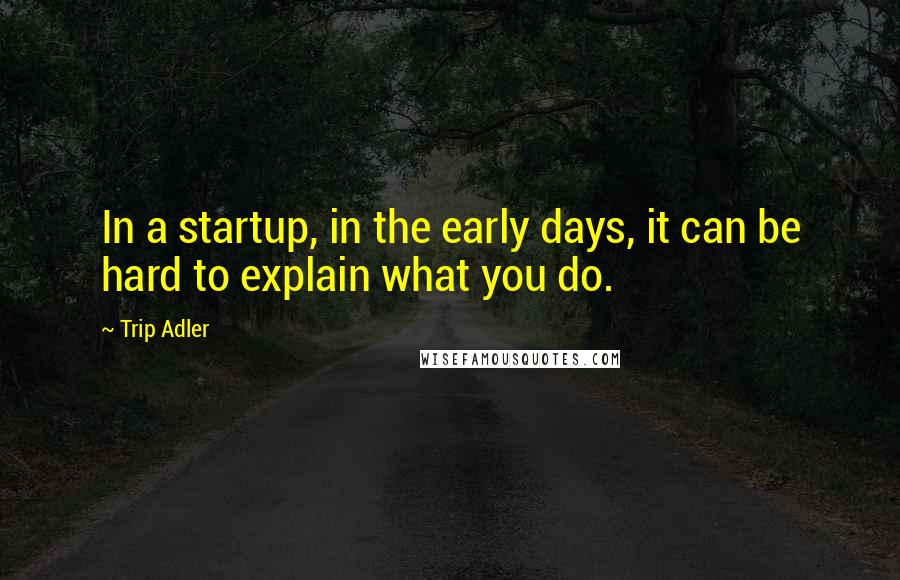 Trip Adler quotes: In a startup, in the early days, it can be hard to explain what you do.