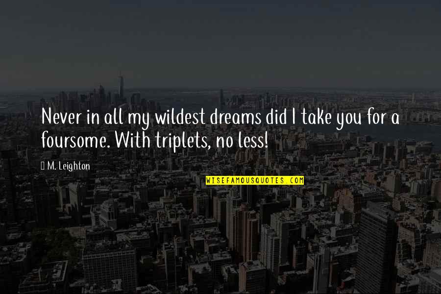 Triplets Quotes By M. Leighton: Never in all my wildest dreams did I
