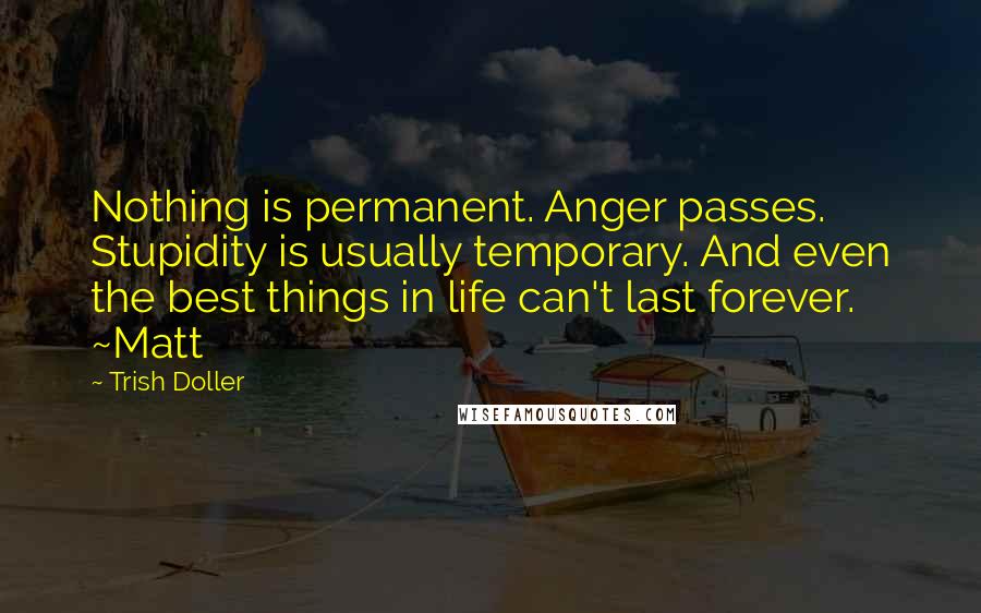 Trish Doller quotes: Nothing is permanent. Anger passes. Stupidity is usually temporary. And even the best things in life can't last forever. ~Matt