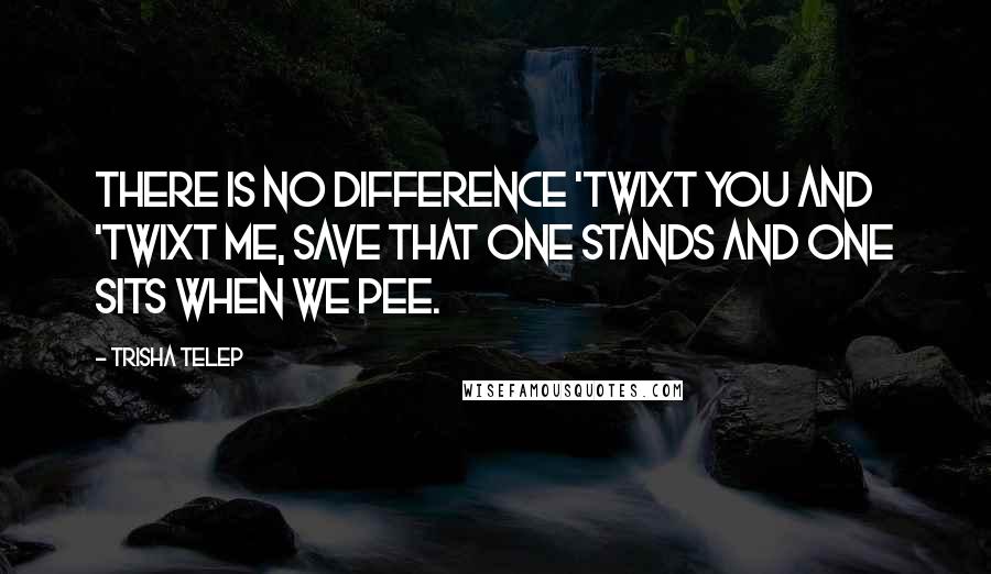 Trisha Telep quotes: There is no difference 'twixt you and 'twixt me, save that one stands and one sits when we pee.