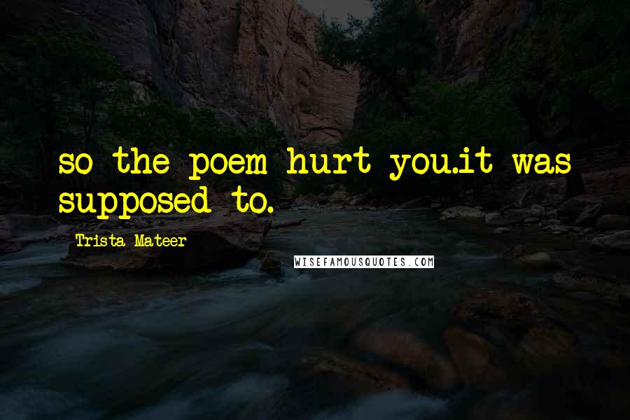 Trista Mateer quotes: so the poem hurt you.it was supposed to.