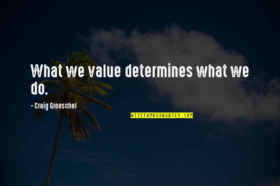Triumphantly Synonym Quotes By Craig Groeschel: What we value determines what we do.