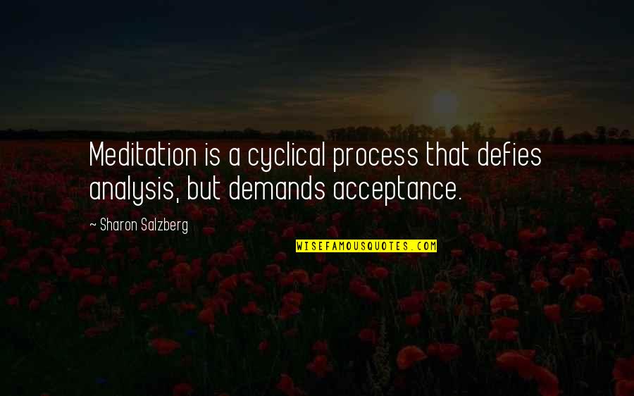 Tropical Cyclones Quotes By Sharon Salzberg: Meditation is a cyclical process that defies analysis,