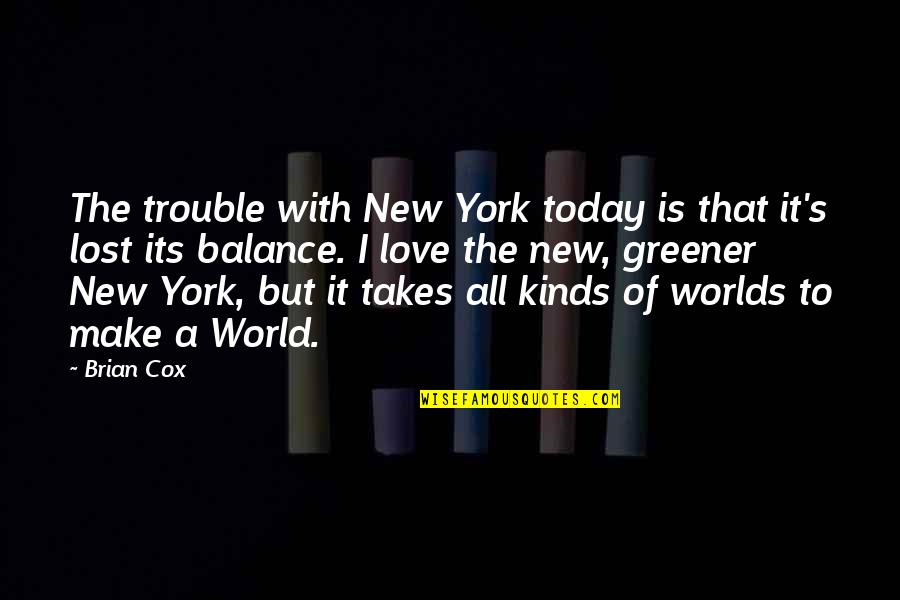 Trouble Love Quotes By Brian Cox: The trouble with New York today is that Trouble Love Quotes By Brian Cox: The trouble with New York today is that