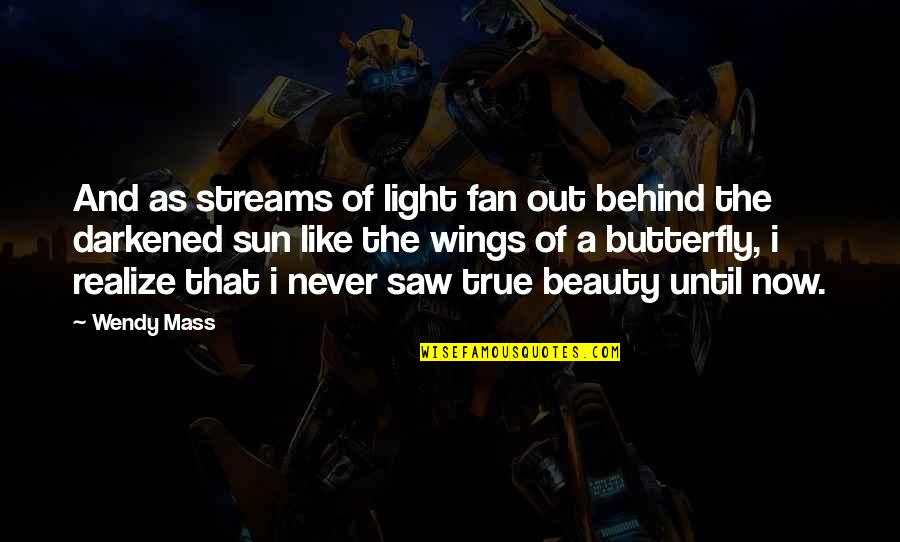 True Fan Quotes By Wendy Mass: And as streams of light fan out behind