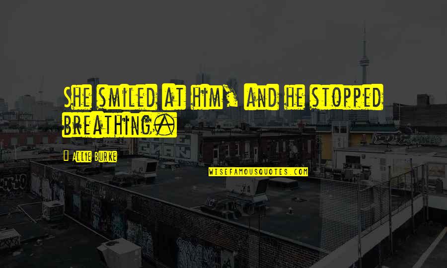 True Friends Always There For You Quotes By Allie Burke: She smiled at him, and he stopped breathing.