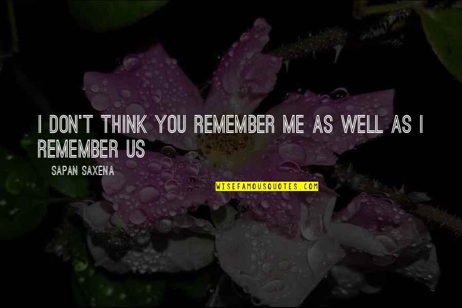 True I Love You Quotes By Sapan Saxena: I don't think you remember me as well