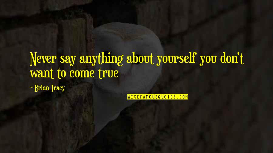 True Motivational Quotes By Brian Tracy: Never say anything about yourself you don't want