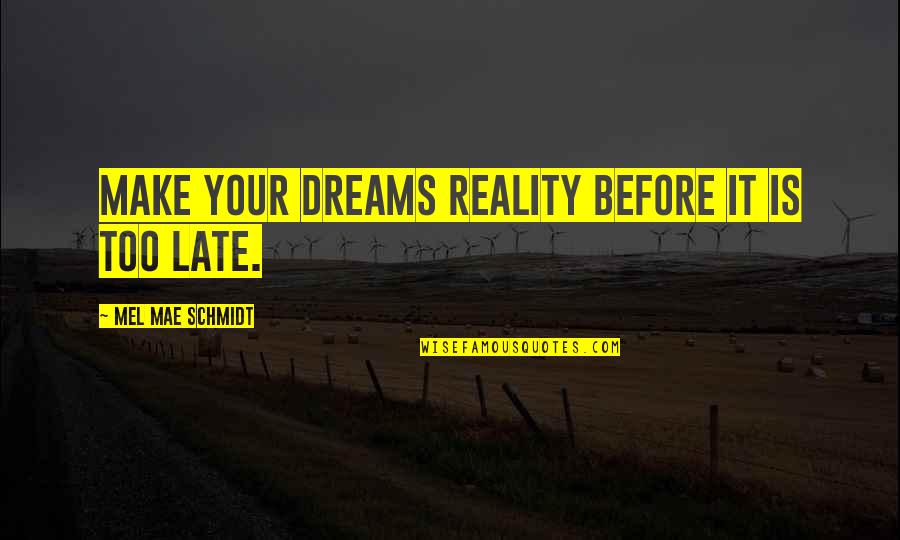 True Reality Quotes By Mel Mae Schmidt: Make your dreams reality before it is too