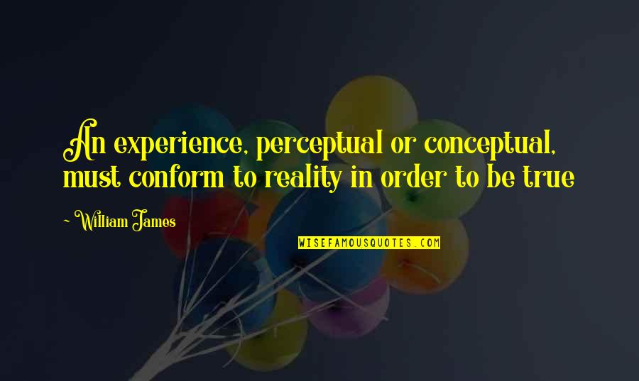 True Reality Quotes By William James: An experience, perceptual or conceptual, must conform to