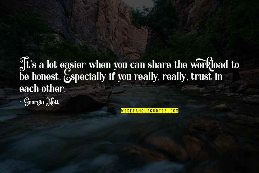 Trust In Each Other Quotes By Georgia Nott: It's a lot easier when you can share Trust In Each Other Quotes By Georgia Nott: It's a lot easier when you can share